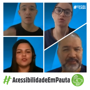 dois homens e duas mulheres com o fundo azul