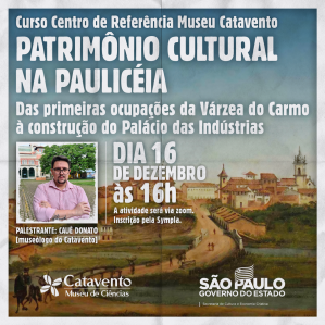 Imagem da várzea do carmo e letras em branco do cartaz com informações da live